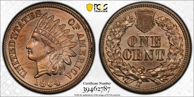 1864 1C Copper-Nickel MS65