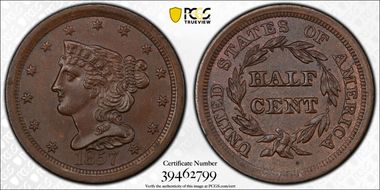 1857 1/2C MS65BN