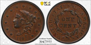 1837 1C Newcomb 7 AU58BN