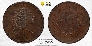 1793 1C Wreath, Vine and Bars AU58BN