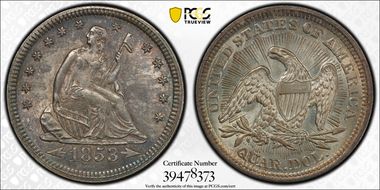 1853 25C Arrows and Rays MS62