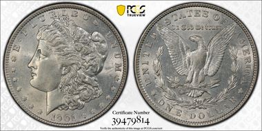 1901 $1 Doubled Die Reverse AU58