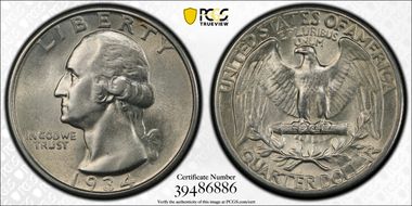 1934 25C Medium Motto AU58