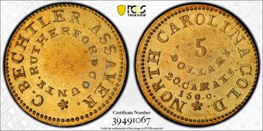 (1831-34) $5 C. Bechtler, Assayer, with 150.G. AU55