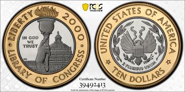 2000-W $10 Library of Congress Bimetallic PR69DCAM