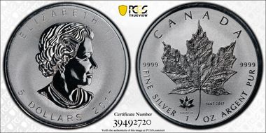 2017 $5 ML 150th Ann. Confederation Ag SP69