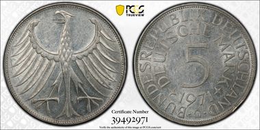 1971-G 5 Mk Regular Issue J-387 AU58