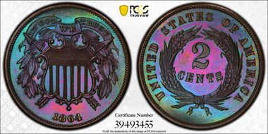 1864 2C Small Motto PR65BN