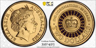 2013 $2 Coronation Colorized MS68