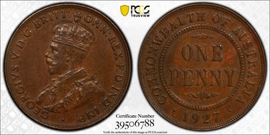 1927 (m) 1D Indian obverse AU53BN