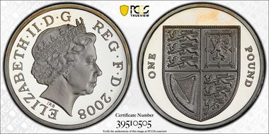 2008 £1 S-J27 Large Shield Ag PR69DCAM