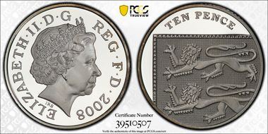 2008 10p S-F6 Royal Arms Section Ag PR70DCAM