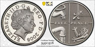 2008 5p S-D6 Royal Arms Section Ag PR69DCAM