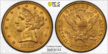 1882 $5 MS63+