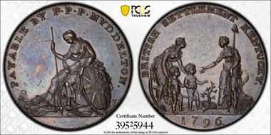 1796 Tkn 1/2P Myddelton, Copper PR63BN