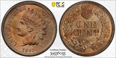 1860 1C Pointed Bust MS66+