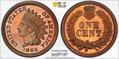 1864 1C Copper Nickel PR67