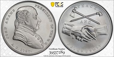 (2018) Medal John Adams "1797"  Silver Matte Finish MS70