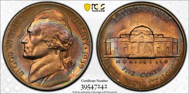 1939-D 5C Reverse of 1938 AU58+