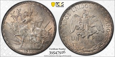 1910 Peso Caballito KM-453  Ag MS62