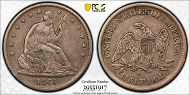 1863-S 50C WB-4 Small Broken S VF35