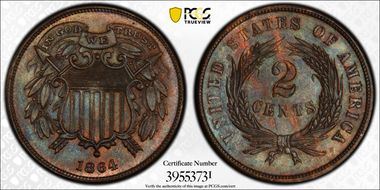 1864 2C Small Motto MS63BN