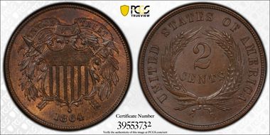 1864 2C Large Motto MS64BN