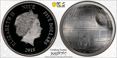 2018 $5 Death Star High Relief Star Wars PR69DCAM