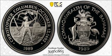 1989 $5 KM-132 Columbus PR69DCAM