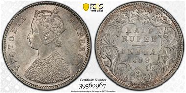 1899-B 1/2 Rup SW-6.242 Prid-307 Incuse, inverted B AU58