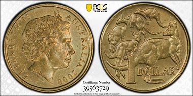 2000 $1 Mule-Struck w/10C Obv AU58