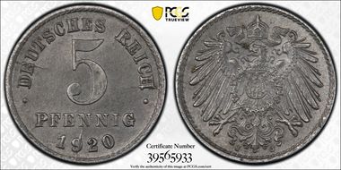 1920-J 5 Pfg J-297 MS62