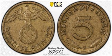 1936-G 5 Pfg J-363 AU50