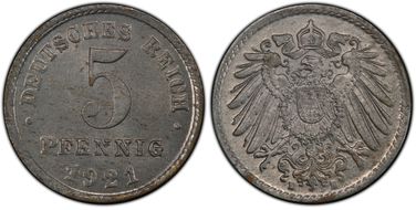 1921-E 5 Pfg J-297 MS65