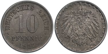 1922-F 10 Pfg Iron J-298 MS64