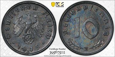 1945-E 10 Pfg J-371 AU58