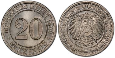 1890-D 20 Pfg 9/8 J-14 MS66