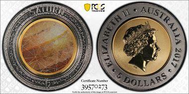 2017 $5 Planetary Coins Saturn Colorized MS70