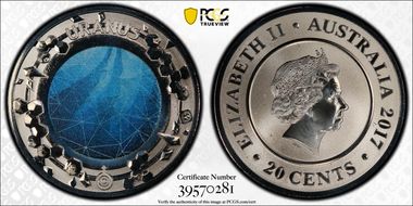 2017 20C Planetary Coins Uranus Colorized MS69