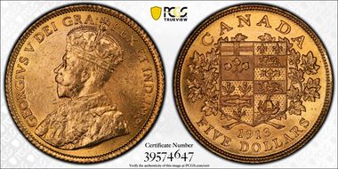 1913 $5 Gold Reserve MS64