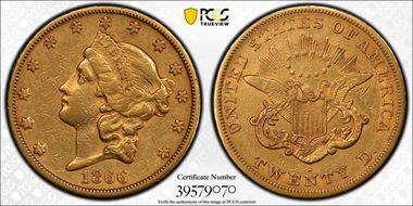 1866-S $20 No Motto N1