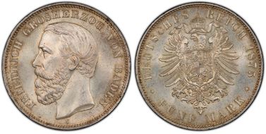 1875-G 5 Mk KM-263.1 J-27 BADEN MS65