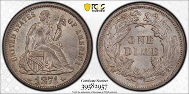 1874 10C Arrows MS63+