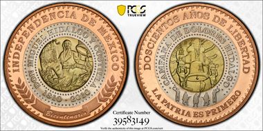 2010-Mo Medal Mexican Indep. Tri-Metallic PR69DCAM