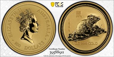 1996 $100 Year of the Rat Au MS70
