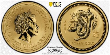 2001 $100 Year of the Snake Au MS70