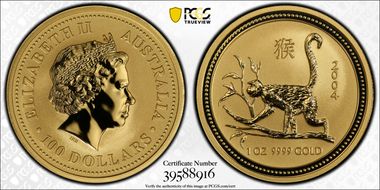 2004 $100 Year of the Monkey Au MS70