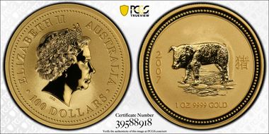2007 $100 Year of the Pig Au MS70
