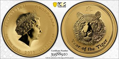 2010-P $100 Year of the Tiger Au MS70