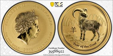 2015-P $100 Year of the Goat Au MS70
